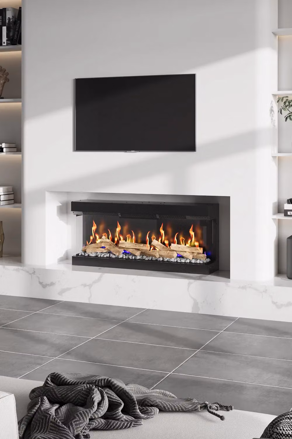 Living and Home 50 inch 3-Sided Smart Electric Fireplace with App Control in Black and Grey – 2