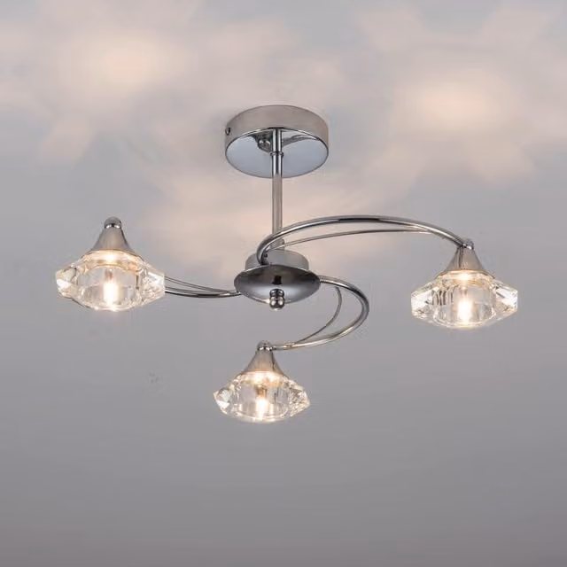 Harper Living Polished Chrome Spiral 3 Light Semi Flush Ceiling Light in Silver – 1