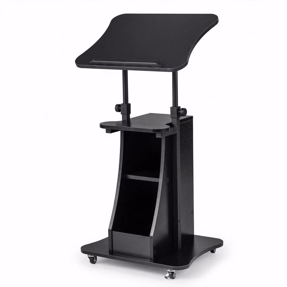VOGREX Black Height Adjustable Electric Rolling Podium with Rotating Sloped Top – 2
