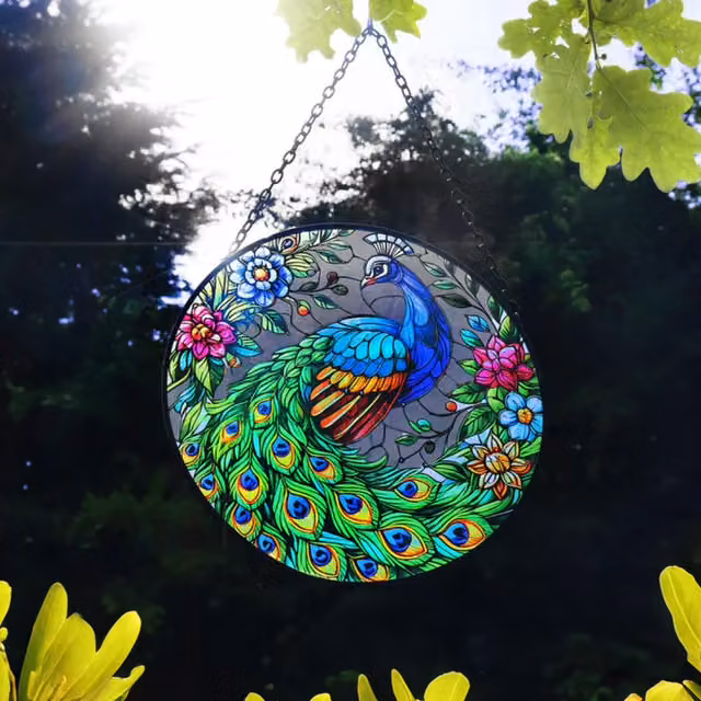 Betley Butterfly Blue and Multicolour Stained Glass Peacock Suncatcher