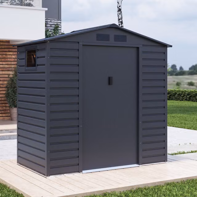 BillyOh Upton Apex Metal Shed in Grey with Double Doors, Window and Side Vent