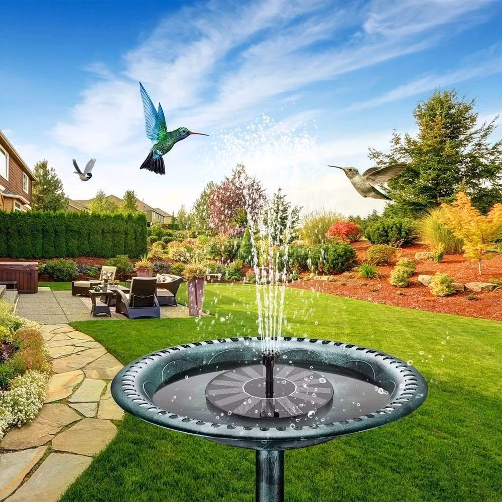 NESTLUNE Green Solar Bird Bath Pedestal with Fountain – 4