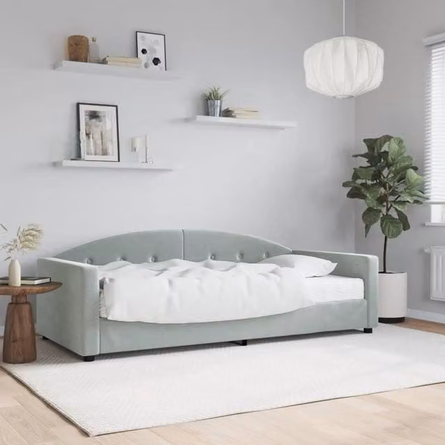Berkfield Home Velvet Daybed with Mattress in Light Grey, W/D/H: 190 x 90 x 1 cm