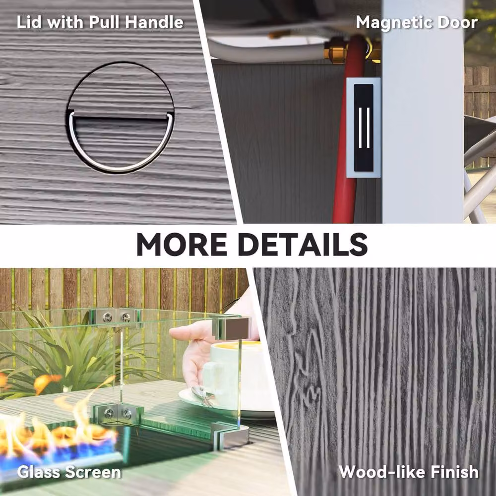Wyld Haus Rectangular Dark Grey Steel Gas Fire Pit Table with Glass Guard Cover W/D/H: 109 x 56 x 32 cm – 7