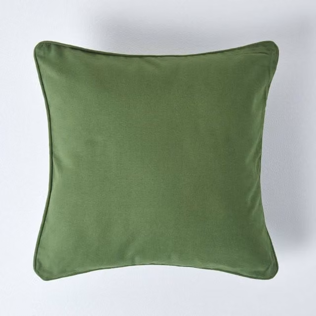 Homescapes Plain Cotton Square Cushion Cover in Green, 45 x 45 cm