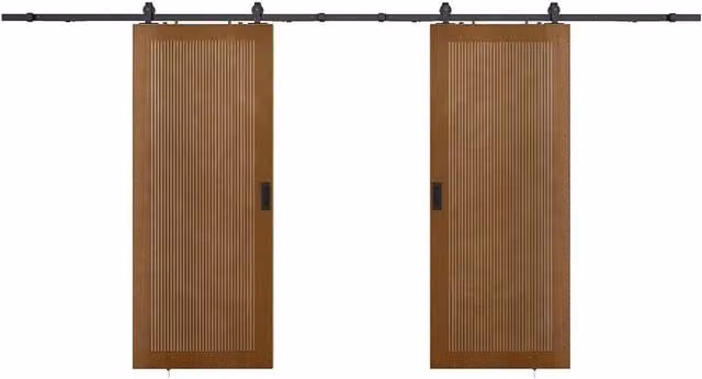 Vente-unique Double Sliding Door in Dark Natural Walnut MDF and Steel, Surface Mount, Reversible – 1