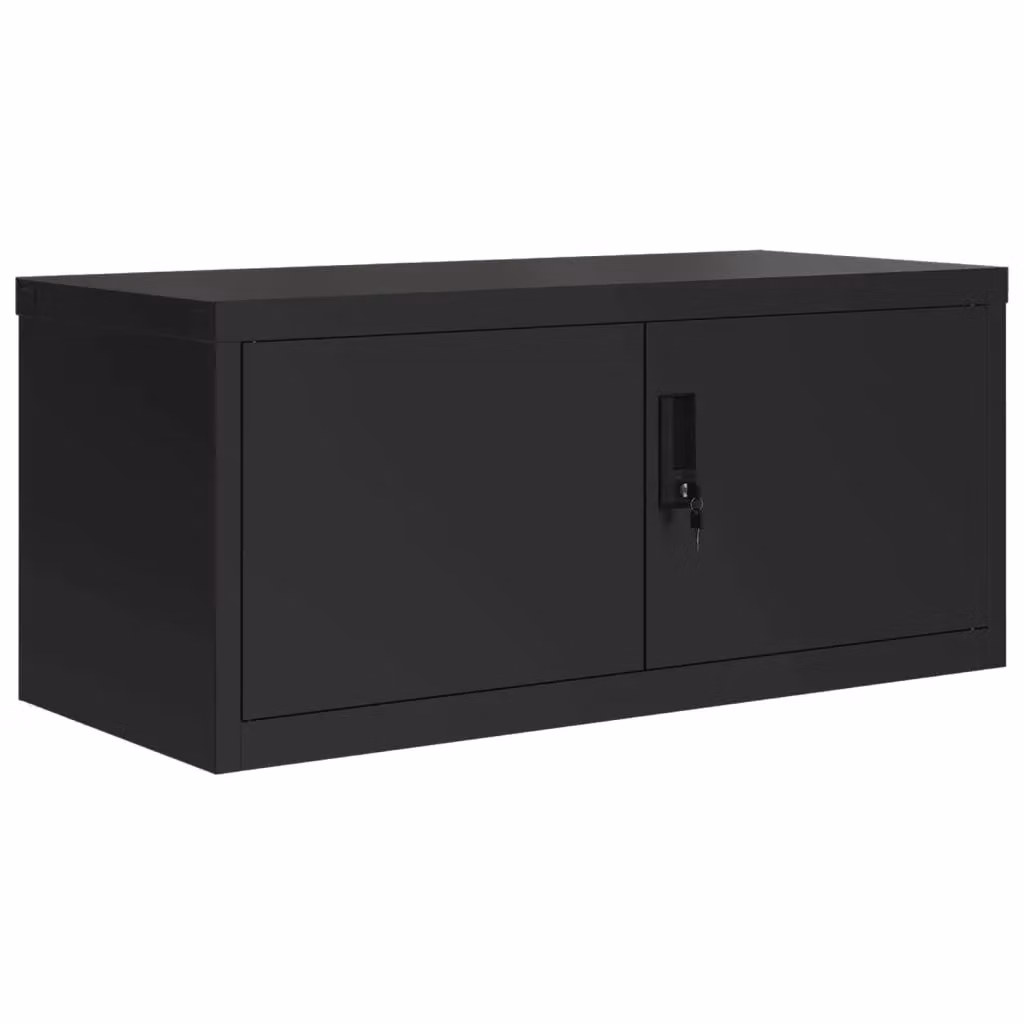 Berkfield Home Black Metal File Cabinet with Hinged Doors and Lock, W/D/H: 90 x 40 x 40 cm – 1