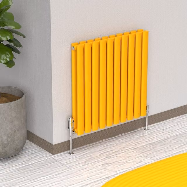 Lux Heat Oval Horizontal Coloured Double Radiator in Sunflower Yellow, W: 60 cm, H: 54 cm