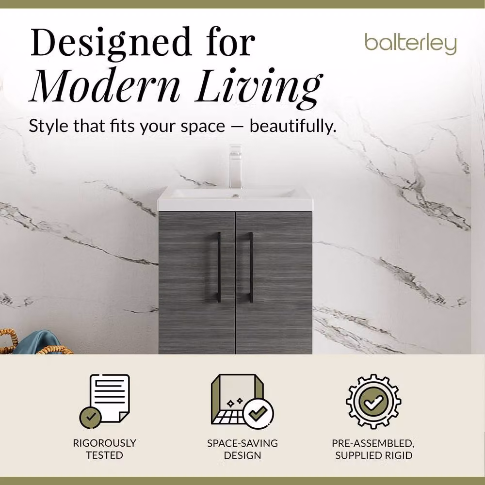 Balterley Modern Freestanding Bathroom Vanity Unit in Grey with Black Details, W: 50 cm – 2