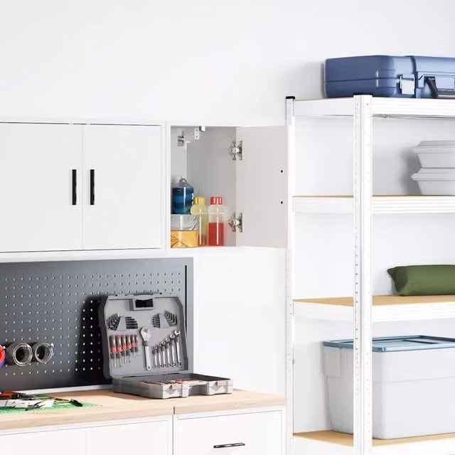 Berkfield Home White Matt Garage and Workshop Wall Mounted Cabinet with Hinged Doors and Internal Shelves