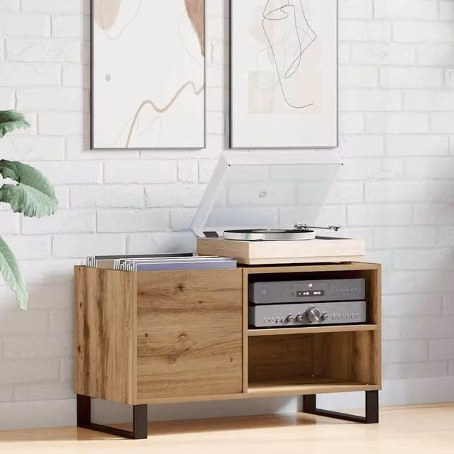 Berkfield Home Artisan Oak Record Cabinet in Brown, W: 84.5 cm, D: 38 cm, H: 48 cm