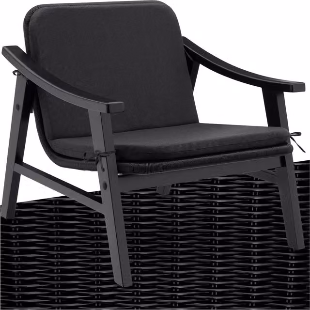 tectake Modern Black Rattan Garden Lounge Armchair with Lacquered Wood and Aluminium Frame