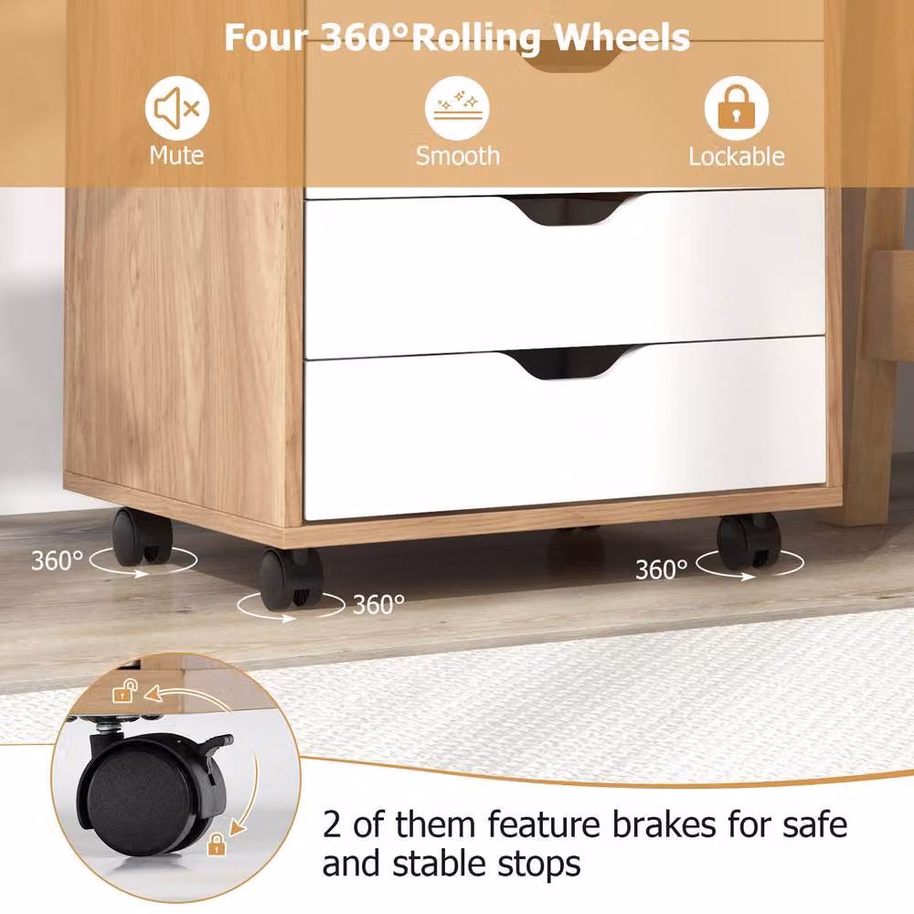 Costway 7-Drawer Mobile Storage Cabinet and Filing Dresser in Natural – 4