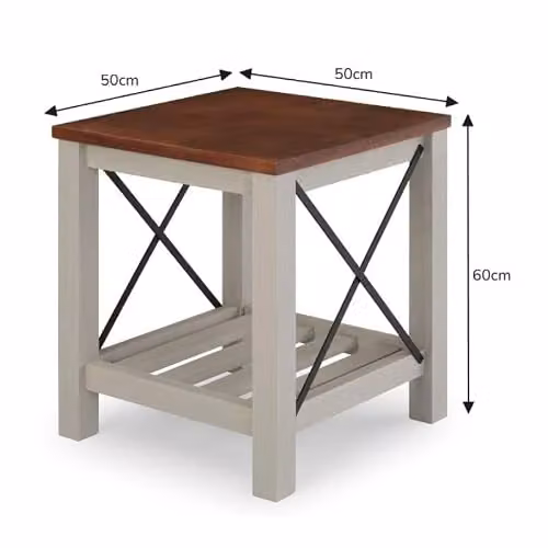 Mercers Furniture Cottage Pine Lamp Table with Storage Shelf in Grey, W/D/H: 50 x 50 x 60 cm – 2
