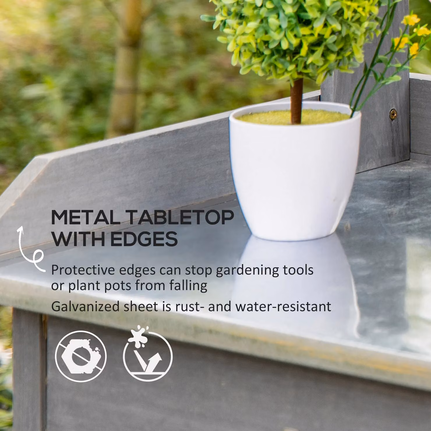 OUTSUNNY Garden Potting Table Workstation with Metal Tabletop and Shelves in Grey, W/D/H: 121.0 x 115.0 x 0 cm – 3