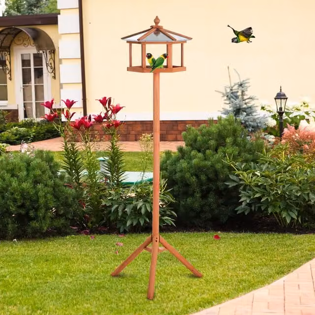 PawHut Wooden Bird Table Garden Feeding Station in Brown