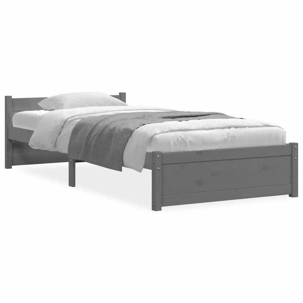 Berkfield Home Beautiful Small Single Solid Wood Bed Frame in Grey, W/D/H: 190 x 80.5 x 51 cm – 3