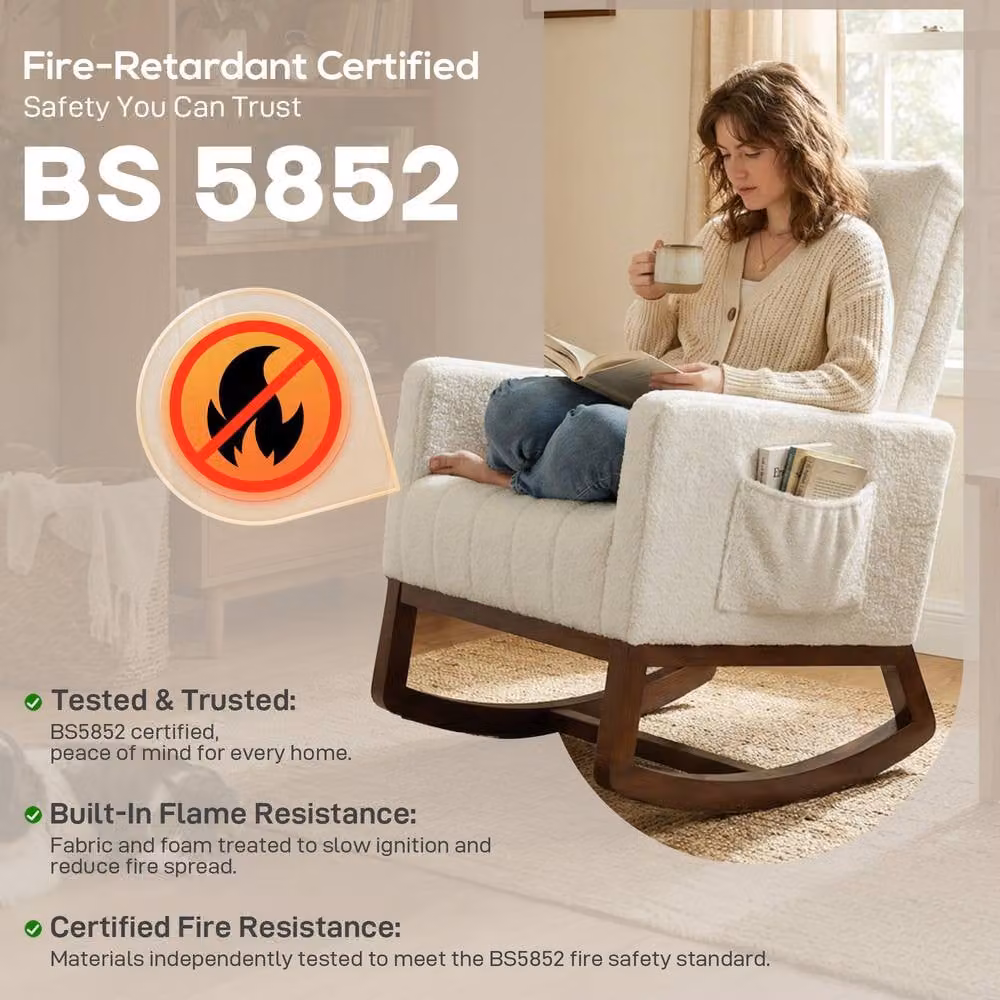 STILVORA Modern Bouclé Rocking Chair with Solid Wood Frame and Armrests in Beige – 8