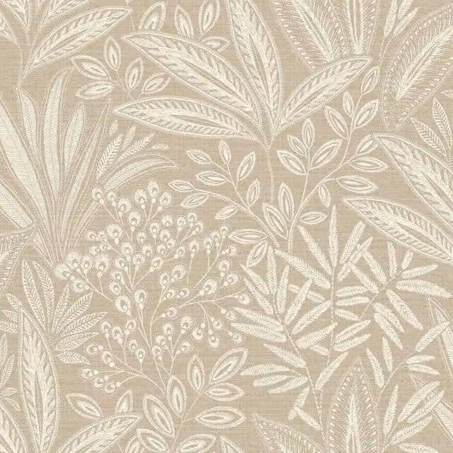 Crown Sahara Leaf Botanical Floral Wallpaper in Beige and Sand