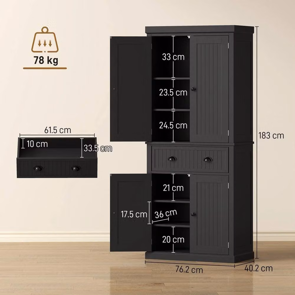 NESTLUNE Modern Black Freestanding Kitchen Storage Cabinet with Drawers, Cupboards and Shelves, W: 100 cm, D: 15 cm – 2