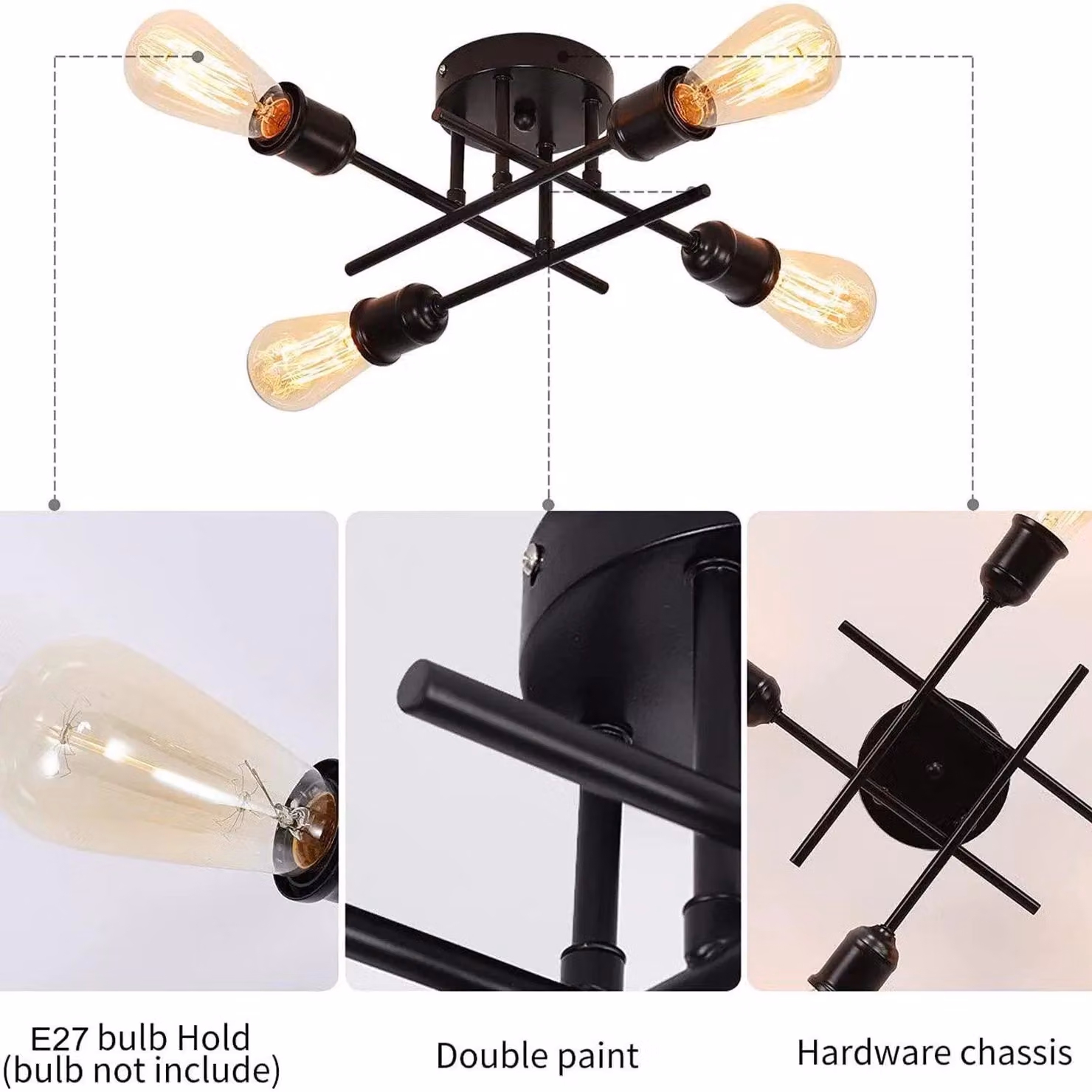 Garwarm 4-Light Industrial Semi Flush Mount Sputnik Ceiling Light in Black – 3