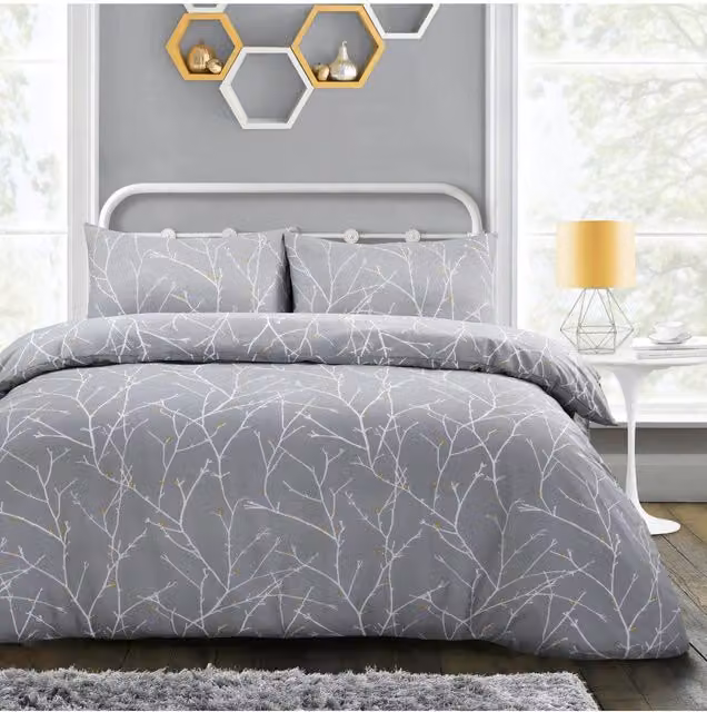 Velosso Autumn Branches Duvet Cover and Pillowcase Set, Grey, Single, W: 90 cm, H: 200 cm – 1