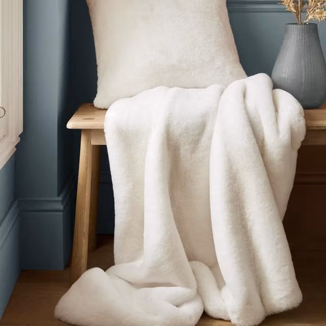 Laura Ashley Newland Fluffy Faux Fur Throw, Arctic White, W: 130 cm x L: 170 cm