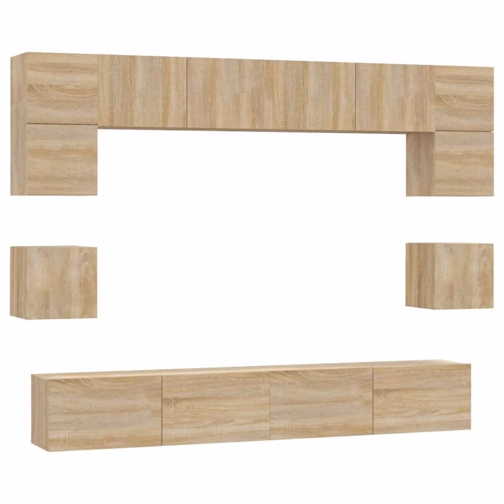 Berkfield Home Classic 8 Piece Wall Mounted TV Cabinet Set in Sonoma Oak and Beige – 2