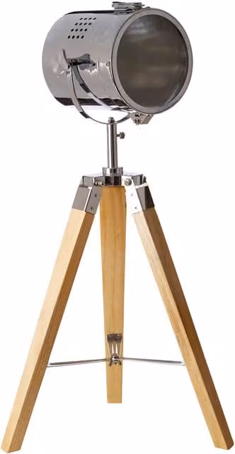 Orsina Modern Tripod Table Lamp with Adjustable Chrome Dome Shade and Natural Wood Base