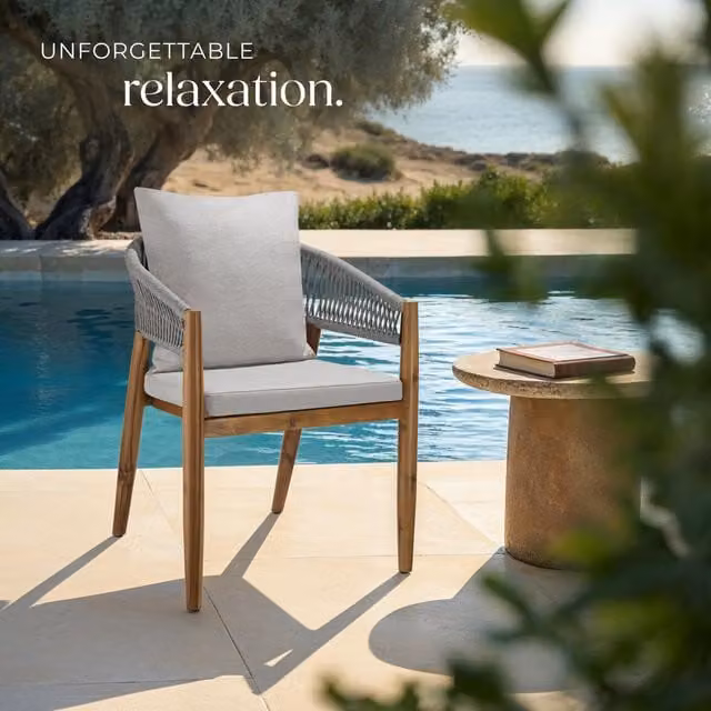 Tectake Manacor Garden Chair with Rope Design in Greige/Beige and Grey