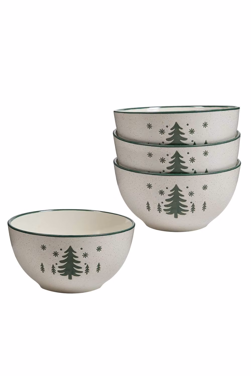 Dibor Snowy Forest Christmas Stoneware Dessert Bowls, Set of 4, White and Green, Diameter: 14.2 cm – 2