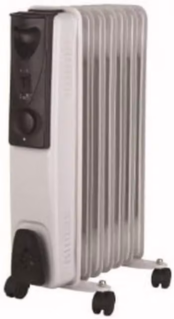 Garden Mile 7-Fin Oil Filled Freestanding Radiator with Wheels and Thermostat, White
