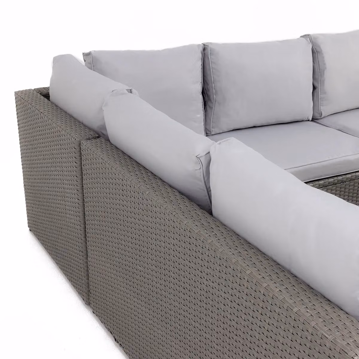 Charles Bentley Grey Rattan and Polywood L-Shape Corner Lounge Set with Cushions and Ottoman – 3