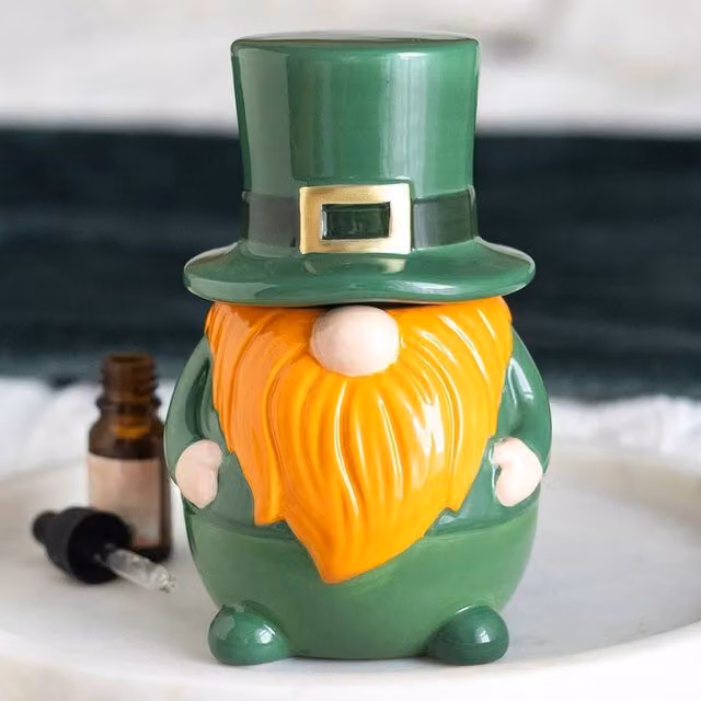 Uniqueful Leprechaun Gonk Ceramic Oil Burner in Green and Multicolour, Height: 15 cm