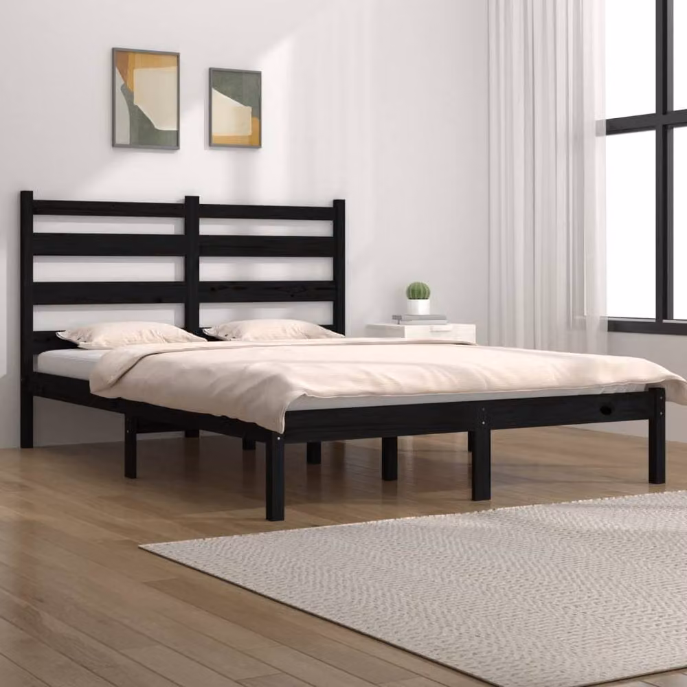 Berkfield Home Beautiful Bed Frame in Black Solid Pine Wood, W/D/H: 200 x 200 x 205.5 cm – 2