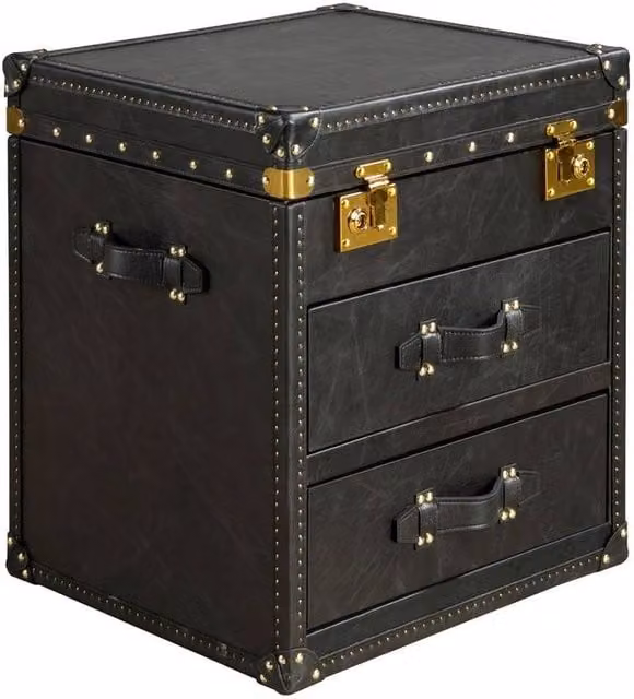 Angel Cerda Black Leather Trunk with Gold Studs, W/D/H: 55 x 50 x 62 cm – 1