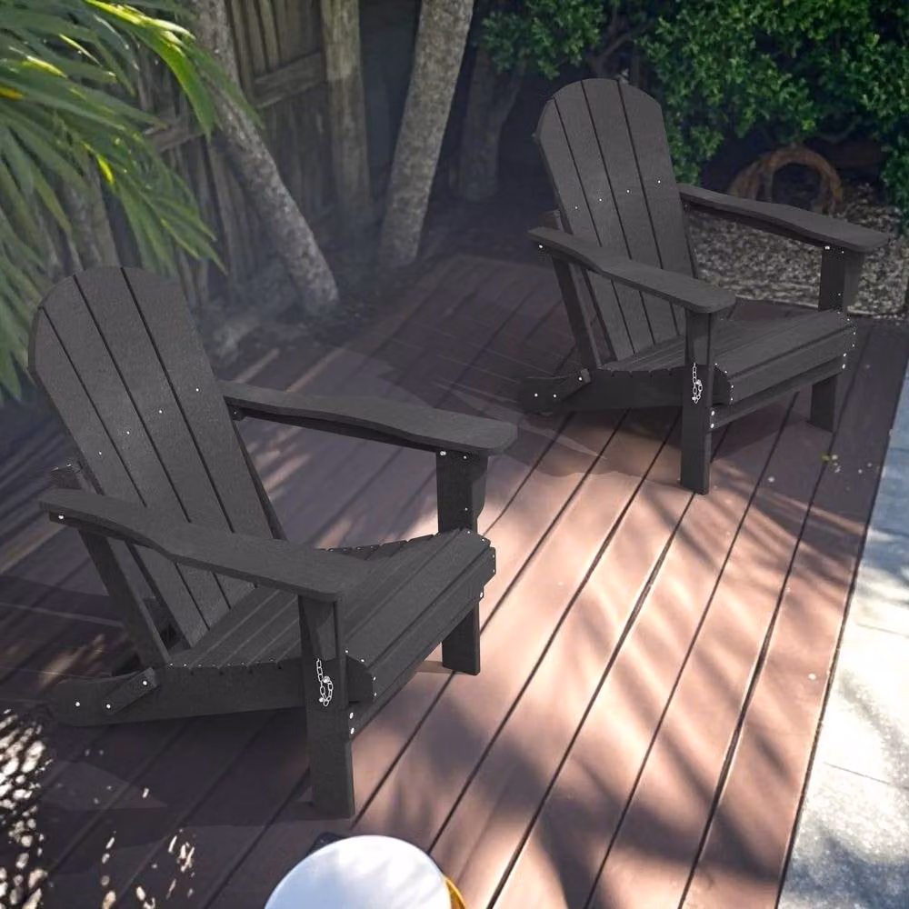 Mona Vale Furniture Black Foldable All-Weather Outdoor Adirondack Lounge Chair – 5