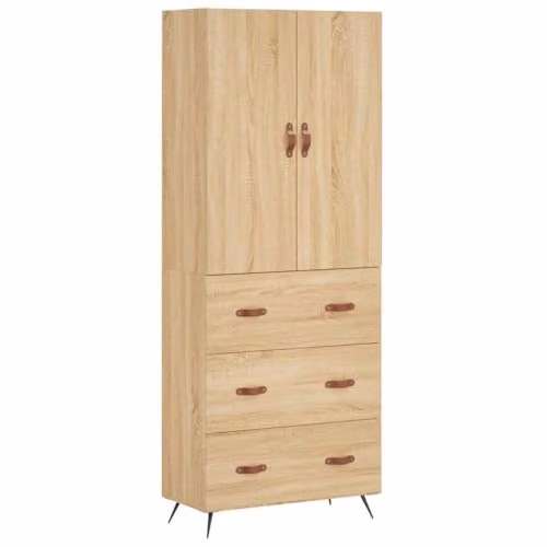 vidaXL Modern Sonoma Oak Highboard Sideboard with Doors and Drawers, H: 180.0 x W: 69.5 x D: 34.0 cm – 1