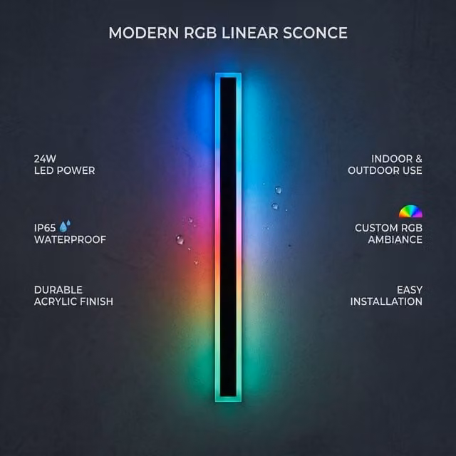 ENER-J Modern RGB Colour Changing LED Outdoor Wall Light, Matte Black, 100cm – 1