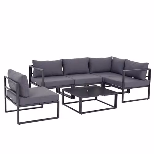 Outsunny 6 Piece L-Shape Outdoor Sectional Sofa Set with Coffee Table in Grey