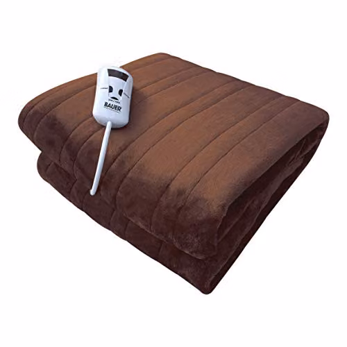 Bauer Professional Soft Fleece Electric Heated Throw Blanket in Brown, W: 120 cm, D: 160 cm