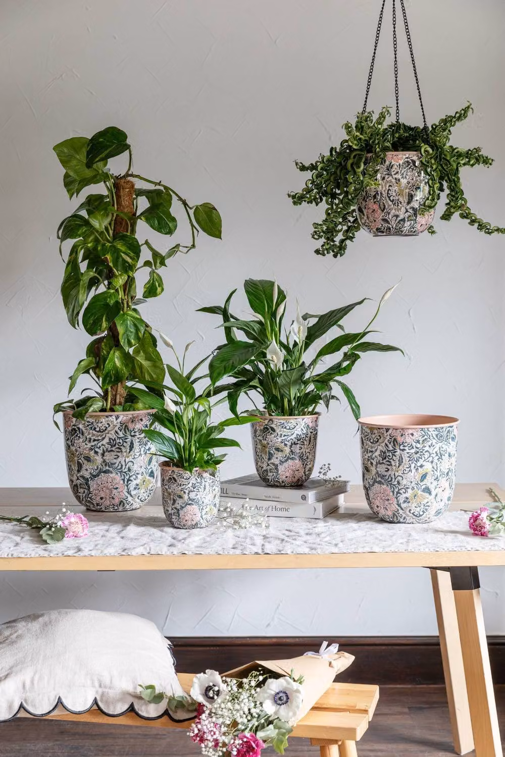 Ivyline Maisie Vintage Floral Metal Hanging Planter, Pink, H18.5 x W19 x D19 cm – 3