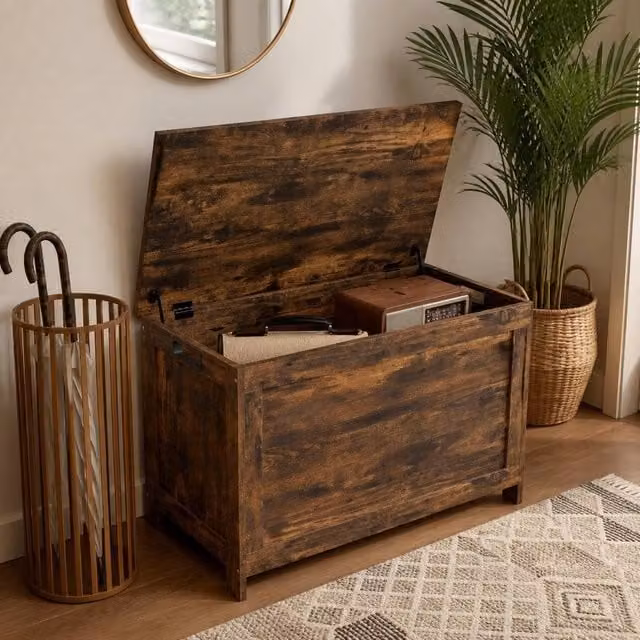 STILVORA Storage Chest with Safety Hinges in Rustic Brown
