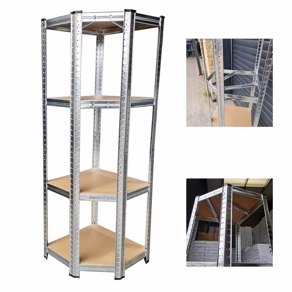 FLAVORA Heavy Duty Galvanised Metal Corner Storage Racking in Silver, W/D/H: 52 x 52 x 150 cm – 2