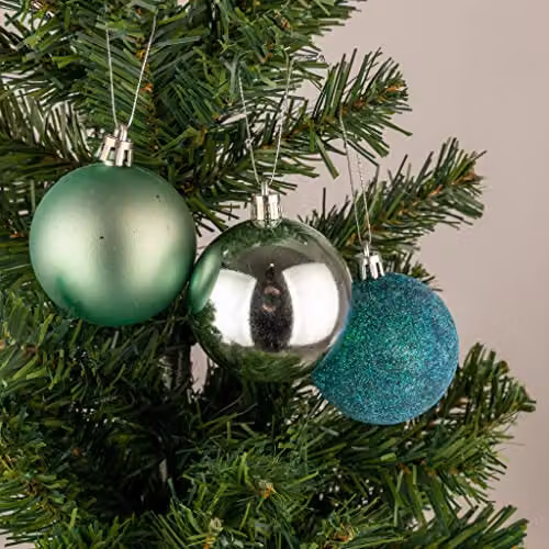 Shatchi 24-Piece Shatterproof Christmas Bauble Set in Turquoise and Silver – 2