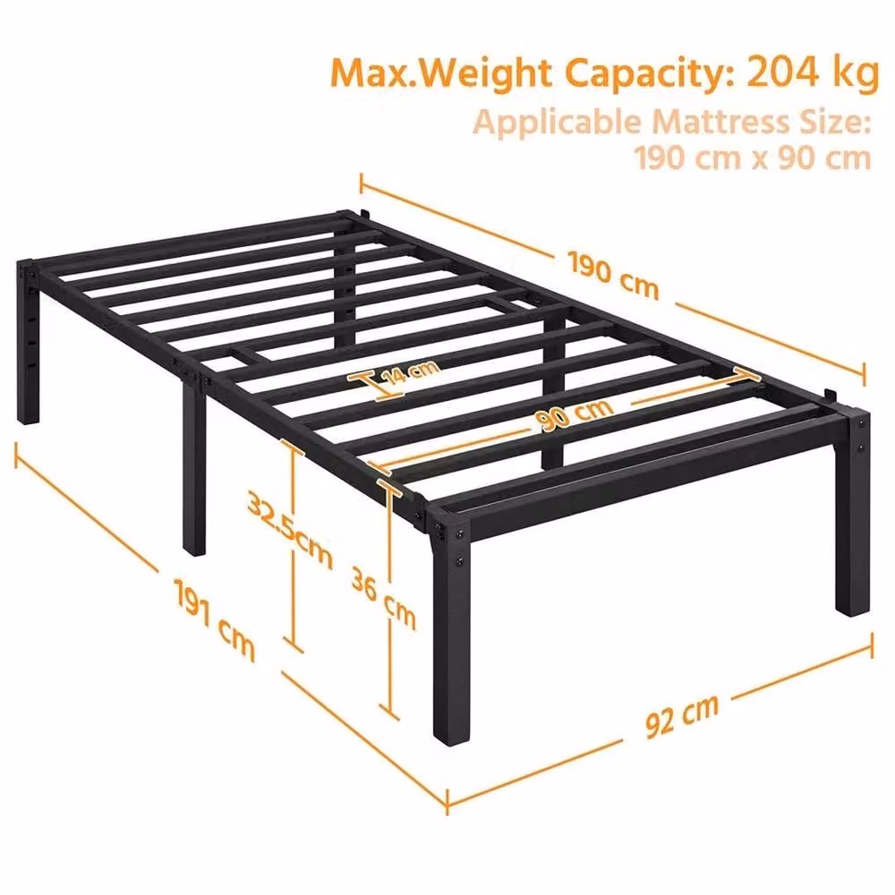 Kelvenix Minimalist Metal Platform Bed Frame in Black, W/D/H: 90 x 190 cm – 2