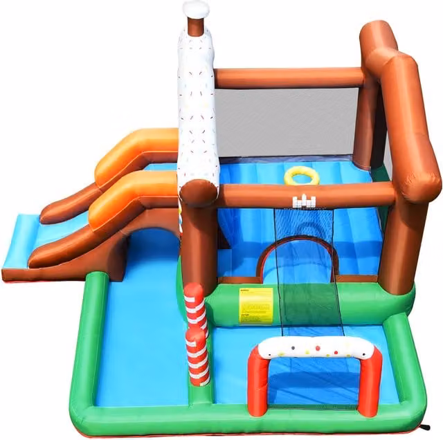Costway Multicolour Inflatable Bounce House Playhouse with Slide and Safety Net