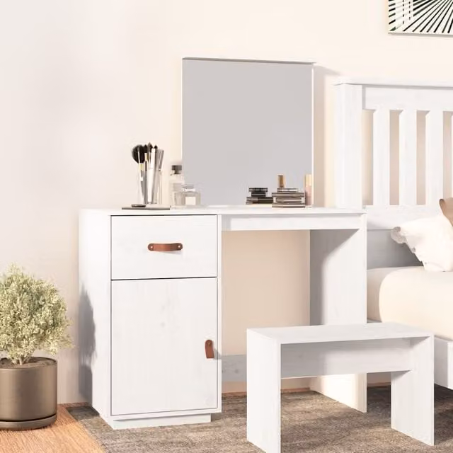 Berkfield Home White Rustic Solid Wood Pine Dressing Table W/D/H: 95 x 50 x 134 cm