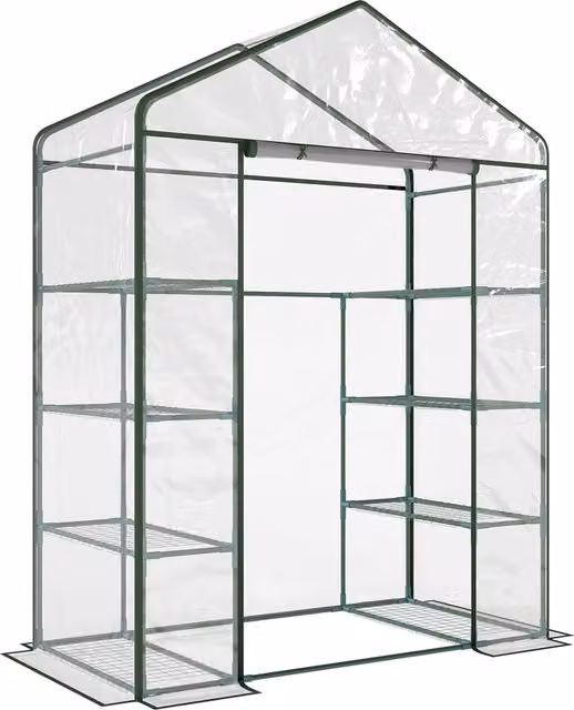 Outsunny Portable Walk In Greenhouse with 8 Shelves and Metal Frame, Transparent, W: 73 cm, H: 195 cm – 1