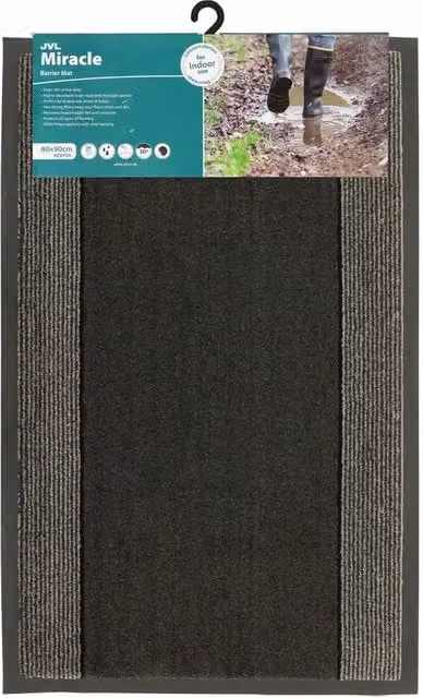 JVL Miracle Machine Washable Non-Slip Barrier Doormat, Striped Anthracite, Brown and Grey, W: 60 cm, D: 90 cm